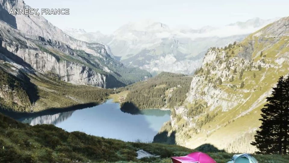 GPU at 37 seconds: a mountain lake and tents.