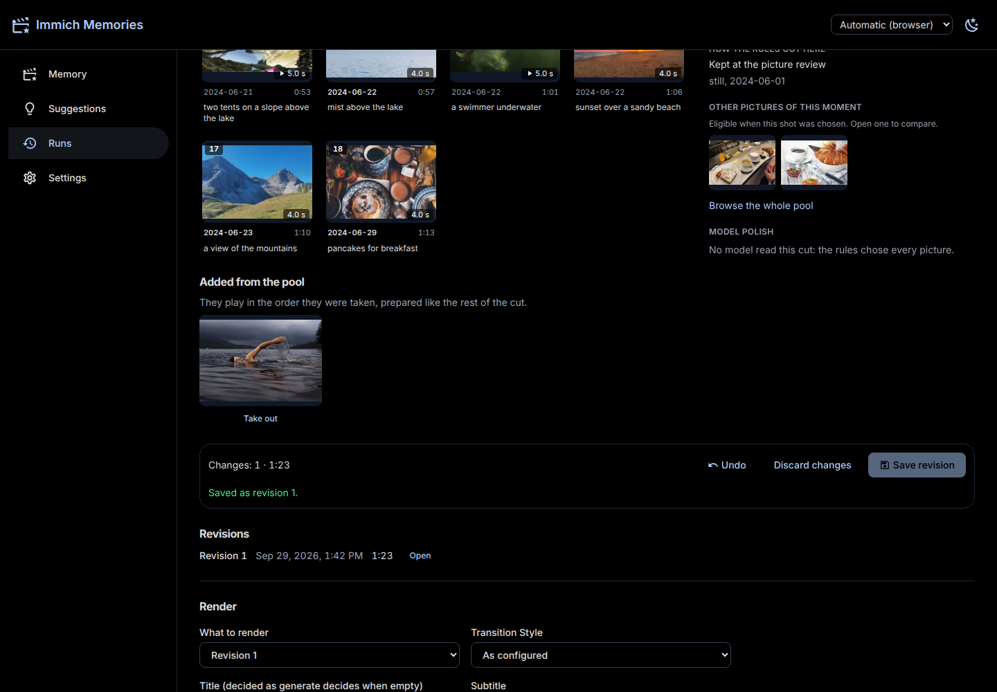 The review page with the revision open: the picture added from the pool, in date order