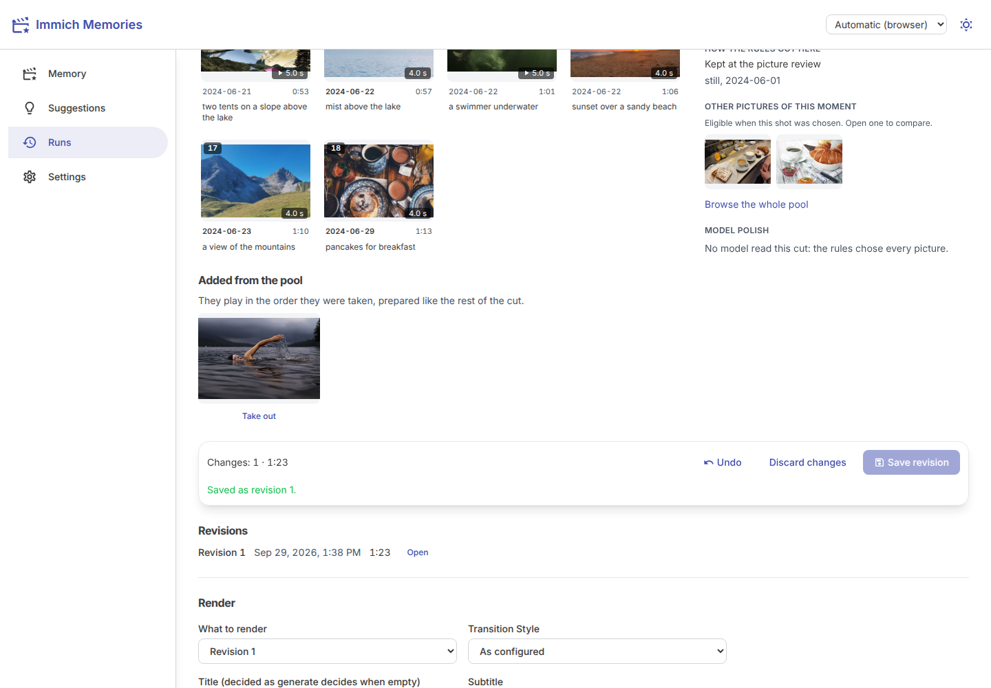 The review page with the revision open: the picture added from the pool, in date order